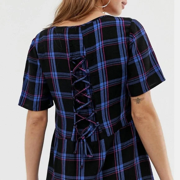 Tie Back Check Smock Dress - Picture 5 of 15